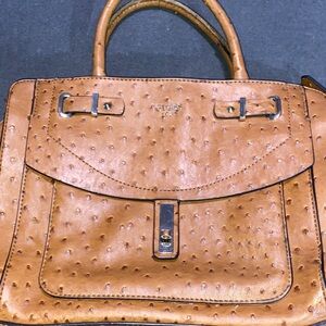 Patricia Nash Ostrich-Embossed Tan Satchel